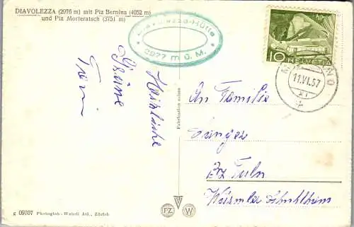58783 - Schweiz - Diavolezza , mit Piz Bernina und Piz Morteratsch - gelaufen 1957