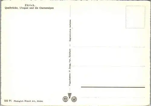 58784 - Schweiz - Zürich , Quaibrücke , Utoquai und die Glarneralpen - nicht gelaufen