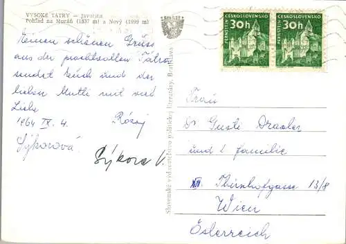 58793 - Tschechien - Vysoke Tatry , Javorina , pohlad na Muran a Novy - gelaufen 1964