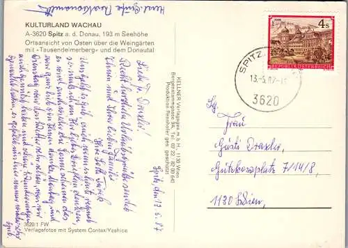 58819 - Niederösterreich - Spitz an der Donau , Weingärten mit Tausendeimerberg und Donautal - gelaufen 1987