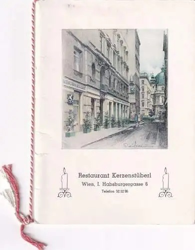 58846 - Menükarte - Wien I , Restaurant Kerzenstüberl , Habsburgergasse 6 -  1962