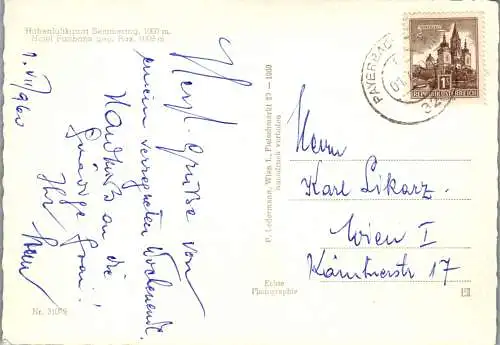 58867 - Niederösterreich - Semmering , Hotel Panhans gegen Rax - gelaufen 1960