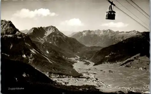 59153 - Tirol - Ehrwald , Zugspitzbahn mit Blick auf Ehrwald , Lermoos u. Fernpaß - gelaufen