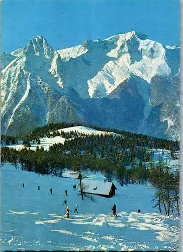 59166 - Oberösterreich - Hinterstoder , Abfahrt vom Hutterer Höß mit dem Toten Gebirge , Ski , Winter - gel. 1970