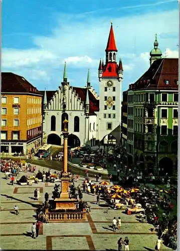 59182 - Deutschland - München , Marienplatz , Mariensäule , Altes Rathaus - nicht gelaufen