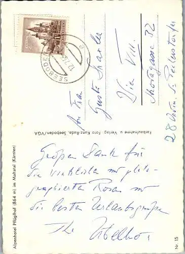 59197 - Kärnten - Maltatal , Alpenhotel Pflüglhof - gelaufen 1963