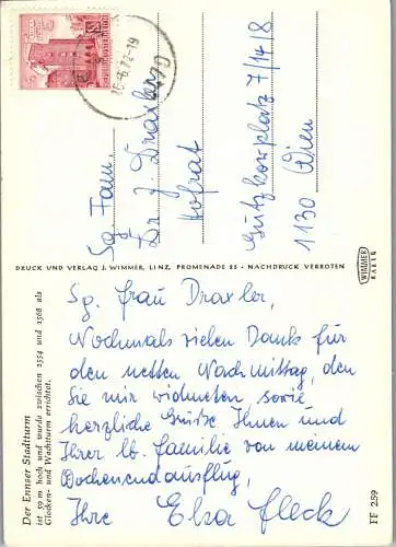 59255 - Oberösterreich - Enns , Ennser Stadtturm - gelaufen 1972