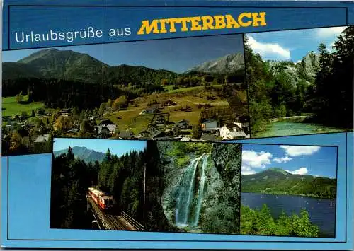 59310 - Niederösterreich - Mitterbach , Ortsansicht mit Gemeindealpe , Mariazellerbahn , Erlaufsee - gel. 1989