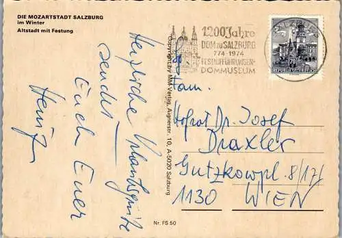 59441 - Salzburg - Salzburg , Altstadt mit Hohensalzburg im Winter - gelaufen 1974