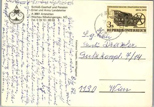 59444 - Niederösterreich - Artstetten , Schloß Gasthof und Pension Landstetter - gelaufen 1982