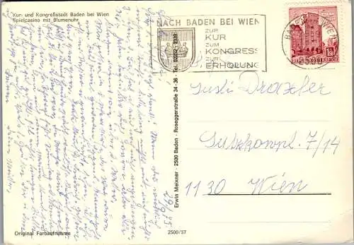 59470 - Niederösterreich - Baden , Casino , Spielcasino mit Blumenuhr - gelaufen 1975