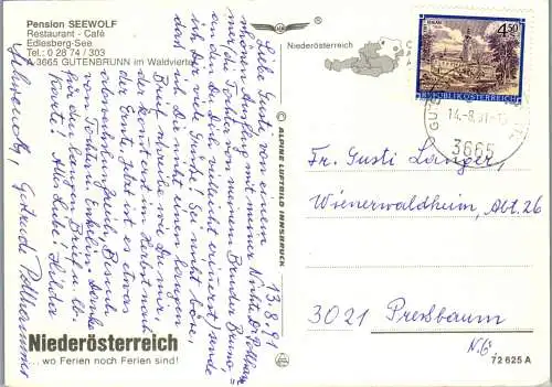 59483 - Niederösterreich - Gutenbrunn , Edlesberg See , Pension Seewolf , Waldviertel - gelaufen 1991
