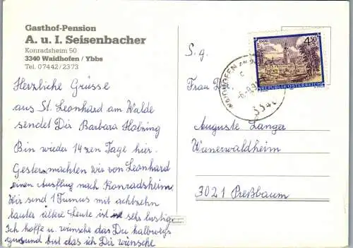 59539 - Niederösterreich - Waidhofen an der Ybbs , Gasthof Pension Seisenbacher - gelaufen 1991