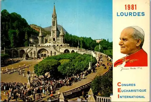 59562 - Frankreich - Lourdes , La Basilique et le Pape J. Paulus II . Papst - gelaufen