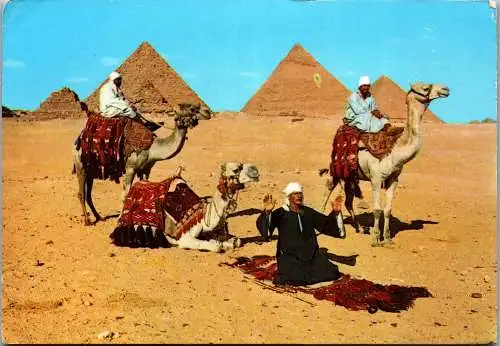 59576 - Ägypten - Giza , Pyramiden , Kamelreiter beim Gebet , Kamel - gelaufen 1989