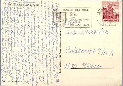 59587 - Niederösterreich - Baden , bei Wien , Hauptplatz , Udinenbrunnen , Kurhaus , Mehrbildkarte - 1975