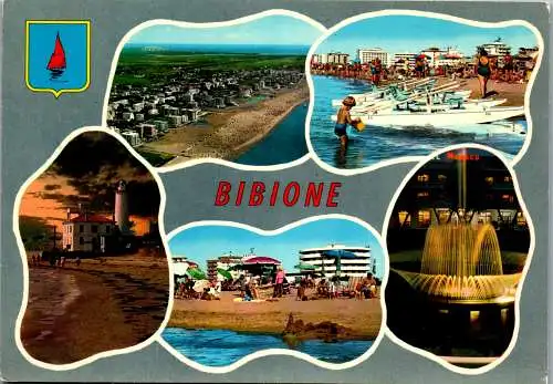 59703 - Italien - Bibione , Spiaggia , Tramonto sul Faro , Fontana luminosa , Mehrbildkarte - gelaufen