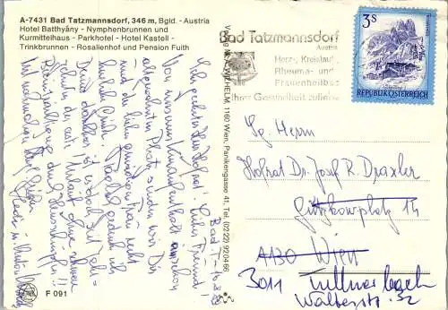 59706 - Burgenland - Bad Tatzmannsdorf , Hotel Batthyany , Hotel Kastell , Pension Furth - gelaufen 1983