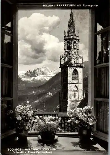 59774 - Italien - Bozen , Pfarrturm mit Rosengarten , Bolzano Vista sulle - gelaufen 1956