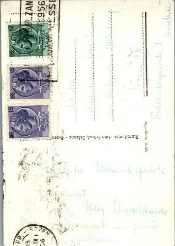 59774 - Italien - Bozen , Pfarrturm mit Rosengarten , Bolzano Vista sulle - gelaufen 1956
