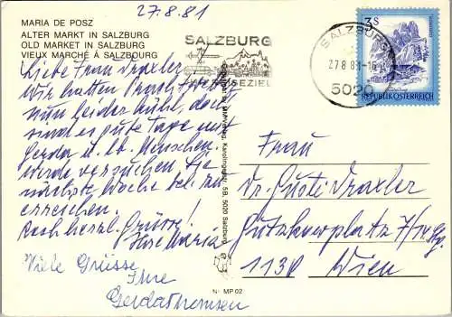 59786 - Künstlerkarte - Maria de Posz , Alter Markt in Salzburg - gelaufen 1981