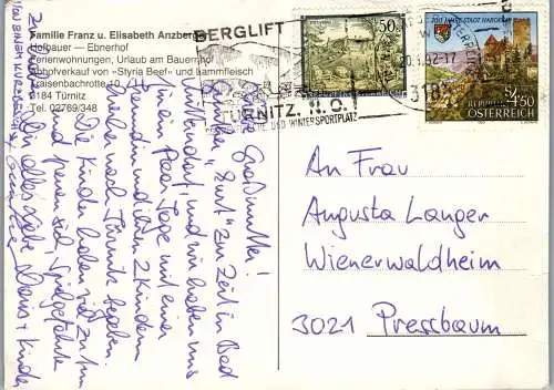 59802 - Niederösterreich - Türnitz , Hofbauer , Ebnerhof , Familie Franz und Elisabeth Anzberger - gelaufen 1992