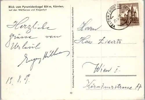 59865 - Kärnten - Klagenfurt , Blick vom Pyramidenkogel auf Wörthersee und Klagenfurt - gelaufen 1959