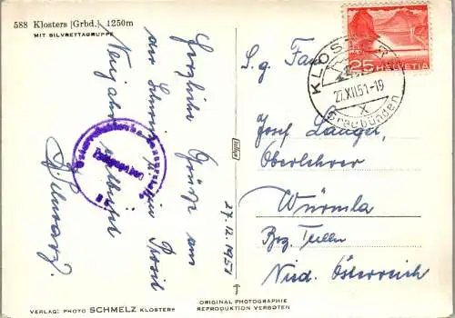 59879 - Schweiz - Klosters , mit Silvrettagruppe , Graubünden - gelaufen 1951