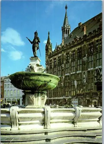 59909 - Deutschland - Bad Aachen , Kaiser Karl Brunnen mit Rathaus - gelaufen 1984