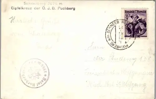 59975 - Niederösterreich - Schneeberg , Gipfelkreuz der Ö. J. B. Puchberg - gelaufen 1952