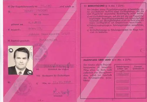 60027 - Österreich - Flugwesen , Flugschülerausweis , Student Pilot Licence , ICAO -  1968