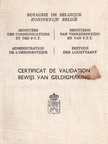 60029 - Belgien - Certificat de Validation , Flight Engineer Licence -  1969