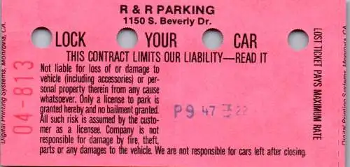 60036 - USA - Los Angeles , R&R Parking Ticket , S. Beverly Drive