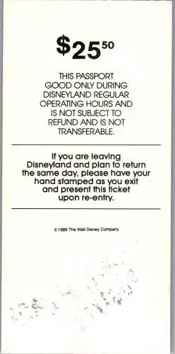 60040 - USA - Eintrittskarte , Disneyland , One Day Passport -  1990