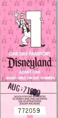 60041 - USA - Eintrittskarte , Disneyland , One Day Passport -  1990