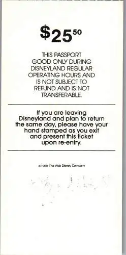 60041 - USA - Eintrittskarte , Disneyland , One Day Passport -  1990