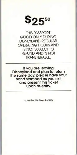 60042 - USA - Eintrittskarte , Disneyland , One Day Passport -  1990