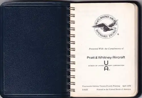 60044 - USA - Flugwesen , Pratt & Whitney Aircraft , Aeronautical Vest-Pocket Handbook -  1973