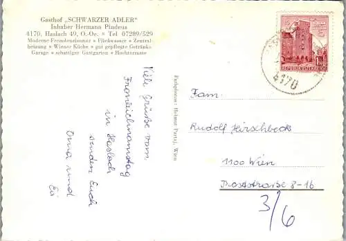 60080 - Oberösterreich - Haslach , an der Mühl , Gasthof Schwarzer Adler , Hermann Pindeus - gelaufen