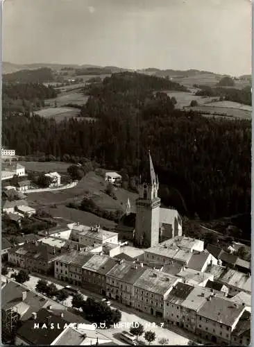 60085 - Oberösterreich - Haslach , an der Mühl , Luftbild , Panorama - gelaufen 1959