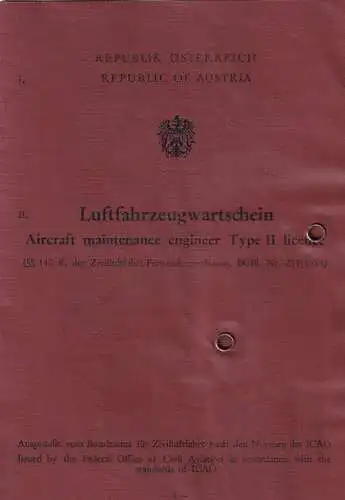 60133 - Österreich - Flugwesen , Aircraft Engineer Type II , Luftfahrzeugwartschein , ICAO , Douglas -  1963