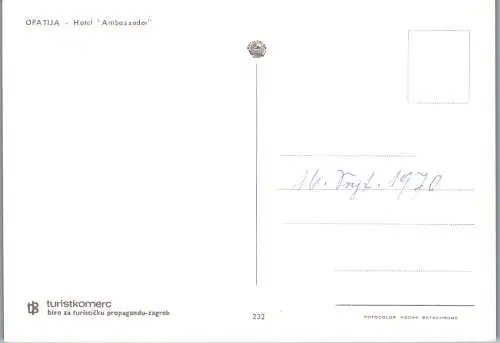 60136 - Kroatien - Opatija , Hotel Ambasador - nicht gelaufen 1970