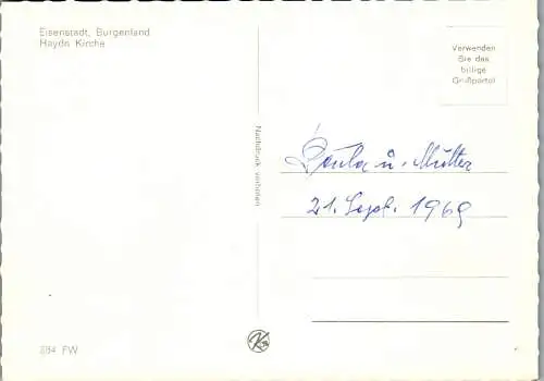 60154 - Burgenland - Eisenstadt , Haydn Kirche - nicht gelaufen 1969