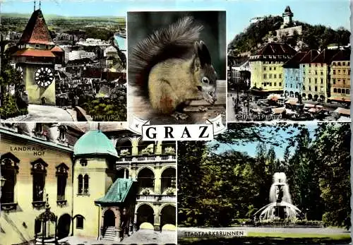 60230 - Steiermark - Graz , Landhaushof , Hauptplatz , Uhrturm , Stadtparkbrunnen - nicht gelaufen