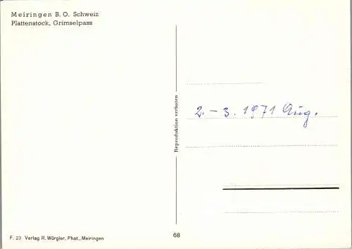 60239 - Schweiz - Meiringen , Plattenstock , Grimselpass - nicht gelaufen 1971