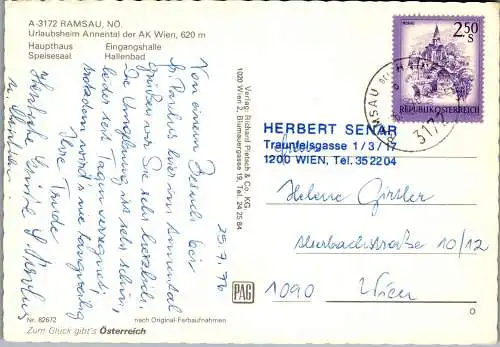 60345 - Niederösterreich - Ramsau , Urlaubsheim Annental , Mehrbildkarte - gelaufen 1976