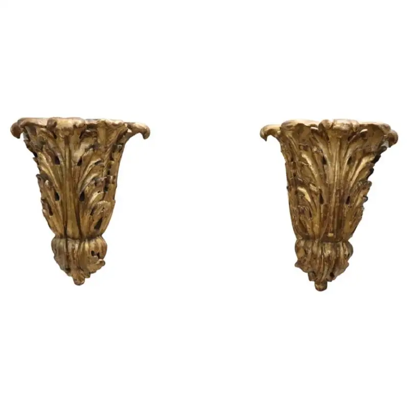 Antike Friesen aus geschnitztem & vergoldetem Holz, 19. Jh., 2er Set 0