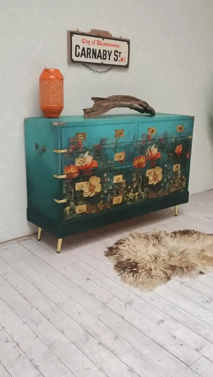 Holz Antik Englisch Kommode Sideboard Schrank 1