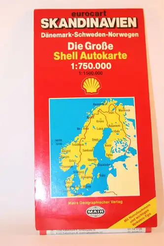 Skandinavien - Dänemark, Norwegen, Schweden. Die große Shell Autokarte / Shell Carte Routiere / Road Map. 
