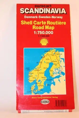 Skandinavien - Dänemark, Norwegen, Schweden. Die große Shell Autokarte / Shell Carte Routiere / Road Map. 